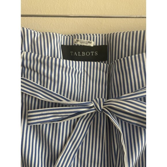 Talbots Nautical Tie Waist Straight Leg Crop Pants Blue White Stripe 8 Preppy - Picture 3 of 13